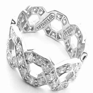 Authentic! Tiffany & Co Platinum Diamond Eternal Wide Link Band Ring Size 5.25